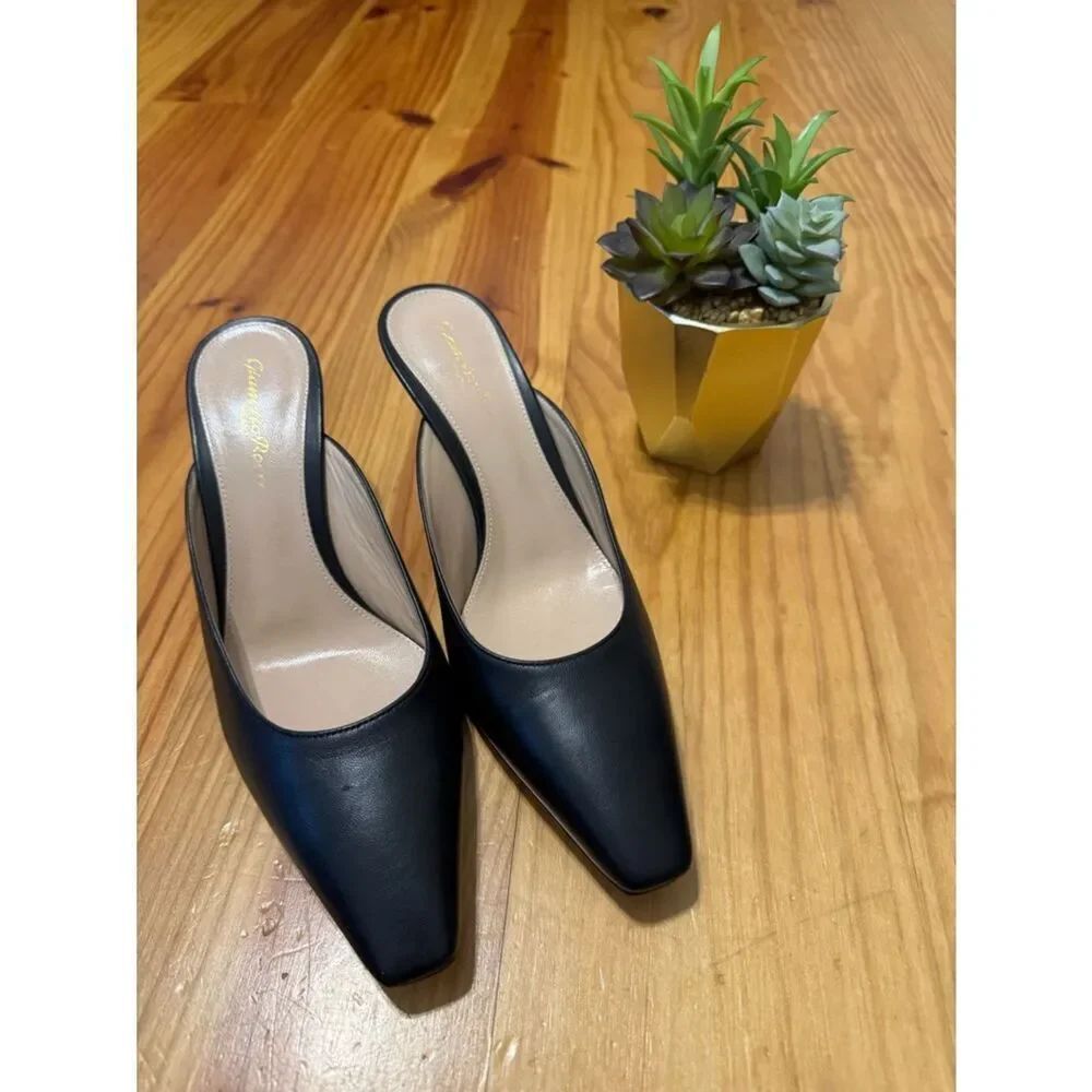 GIANVITO ROSSI Pointed-Toe Leather Heeled Mules Nappa Black EU 37.5 US 7